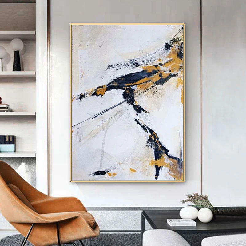 

Hand-painted Oil Painting Living Room Abstract Decorative Painting Gold Foil Ink Dining Room Hanging Painting Canvas No Frame