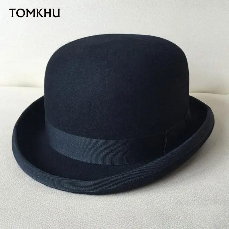 

New Winter 100% Wool Felt Derby Bowler Hat For Women Men Caps Satin Lined Fashion Party Formal Fedora Costume Magician Bone Hat