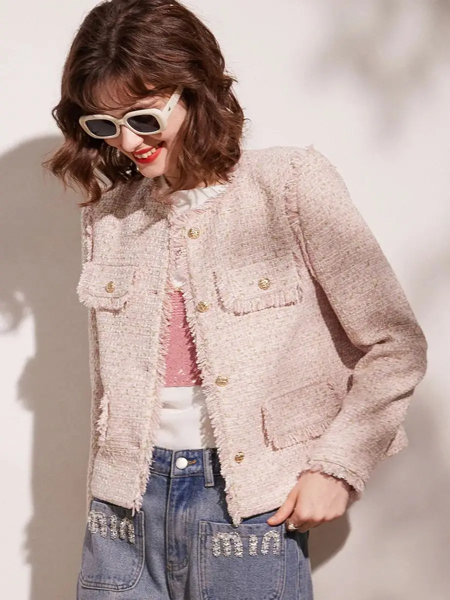 Женская свободная куртка с круглым вырезом и длинным рукавом