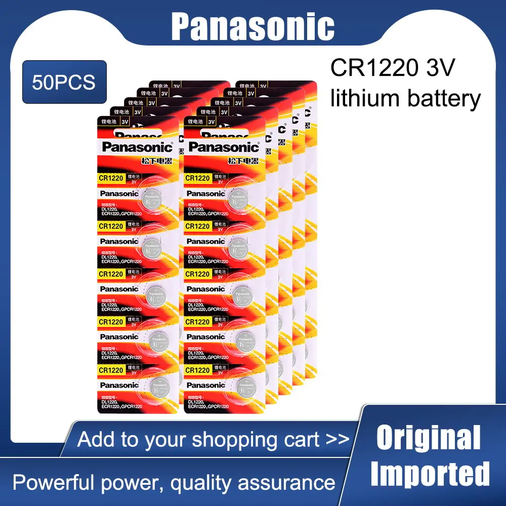 50 шт. Литиевые Батарейки PANASONIC CR1220 BR1220 DL1220 ECR1220 LM1220 |