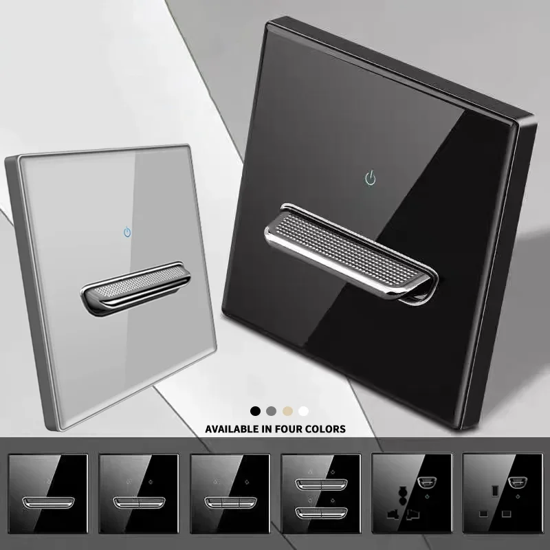 

Crystal Tempered Glass Switch Panel LED Indicator 1 2 3 4 Gang/1 2 Way Self-reset Switch Button Light Switch Wall Switch