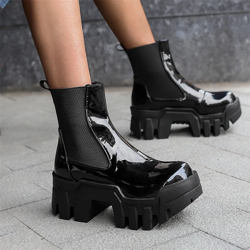 Ботильоны женские короткие на платформе с круглым носком толстом высоком