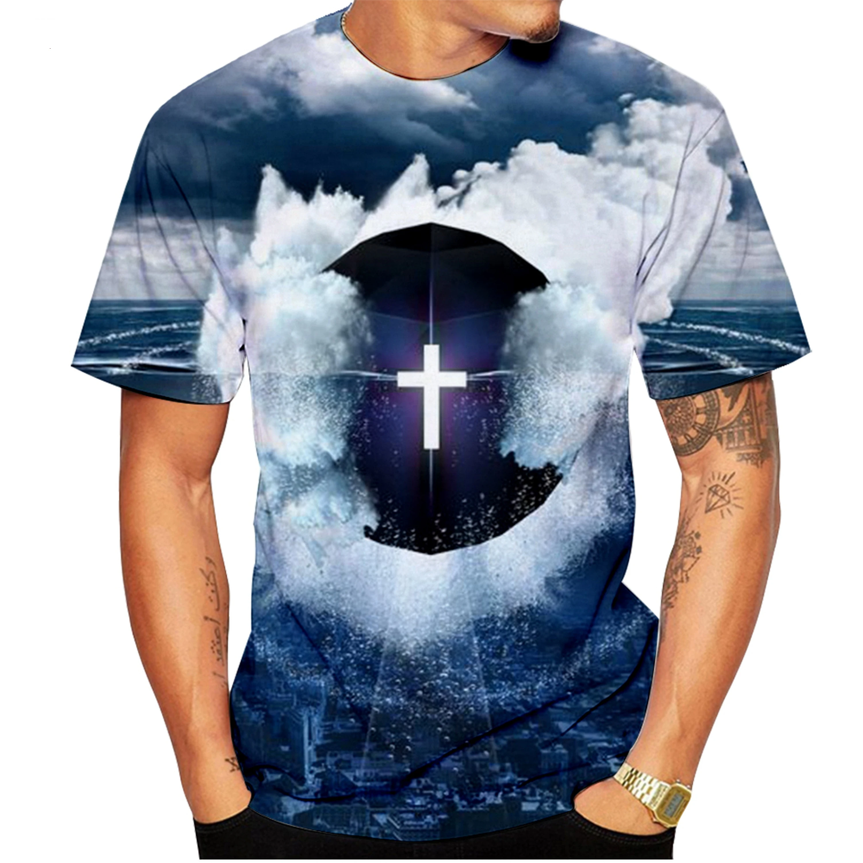 

New Fashion Summer Cross Men/Women Christian Cross Jesus Print 3D Men's T-Shirt