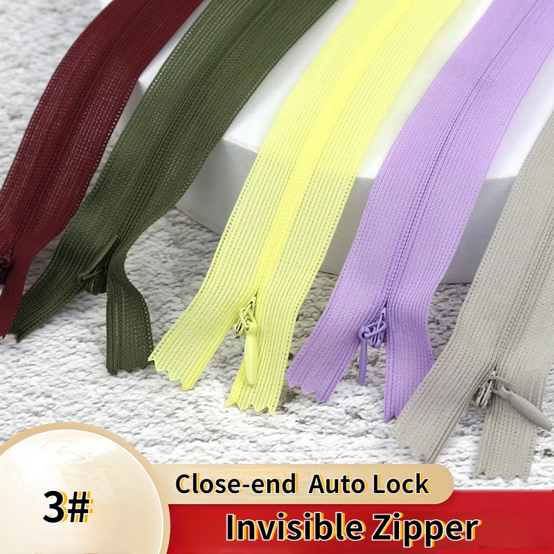 

5pcs 3# Invisible Zippers 40/50/60cm Nylon Close-end Zippers Woman Dress Pillow Lace Zippers DIY Apparel Sewing Supplies