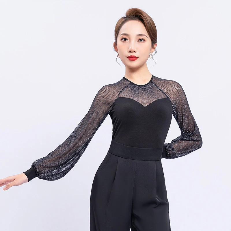 

Lantern Sleeve Ballroom Dance Bodysuit Women Waltz Tango Practice Wear Sexy Backless Latin Samba ChaCha Dancing Clothes YS4438