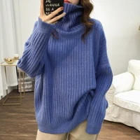women tops solid long sleeve pullover sweaters fashion casual winter high collar warm2021 loose jumper knitted sweater female