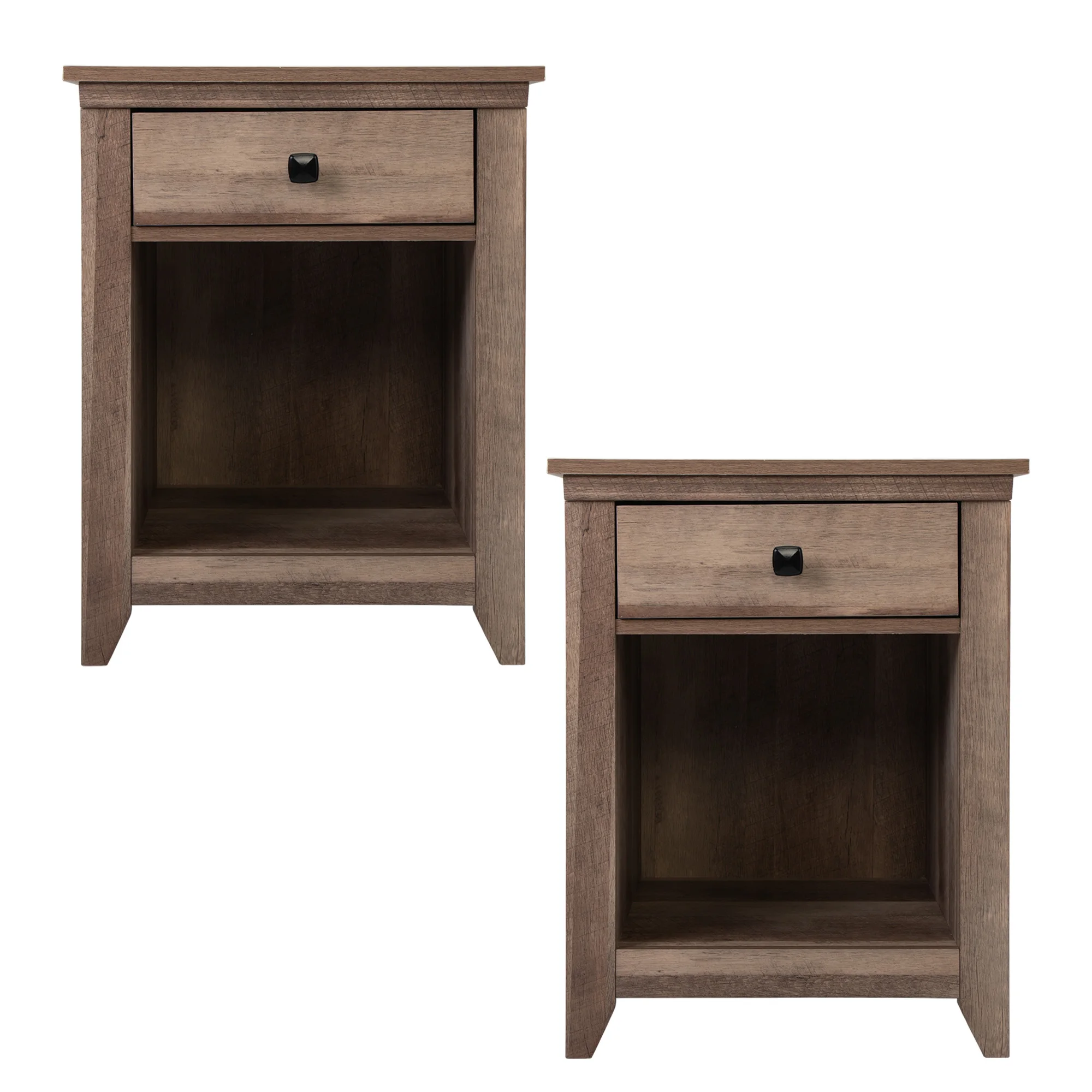 

Set of 2 Farmhouse Nightstand Wood Bedside Table End Table with Drawer and Open Compartment Light Brown Bedroom Furniture