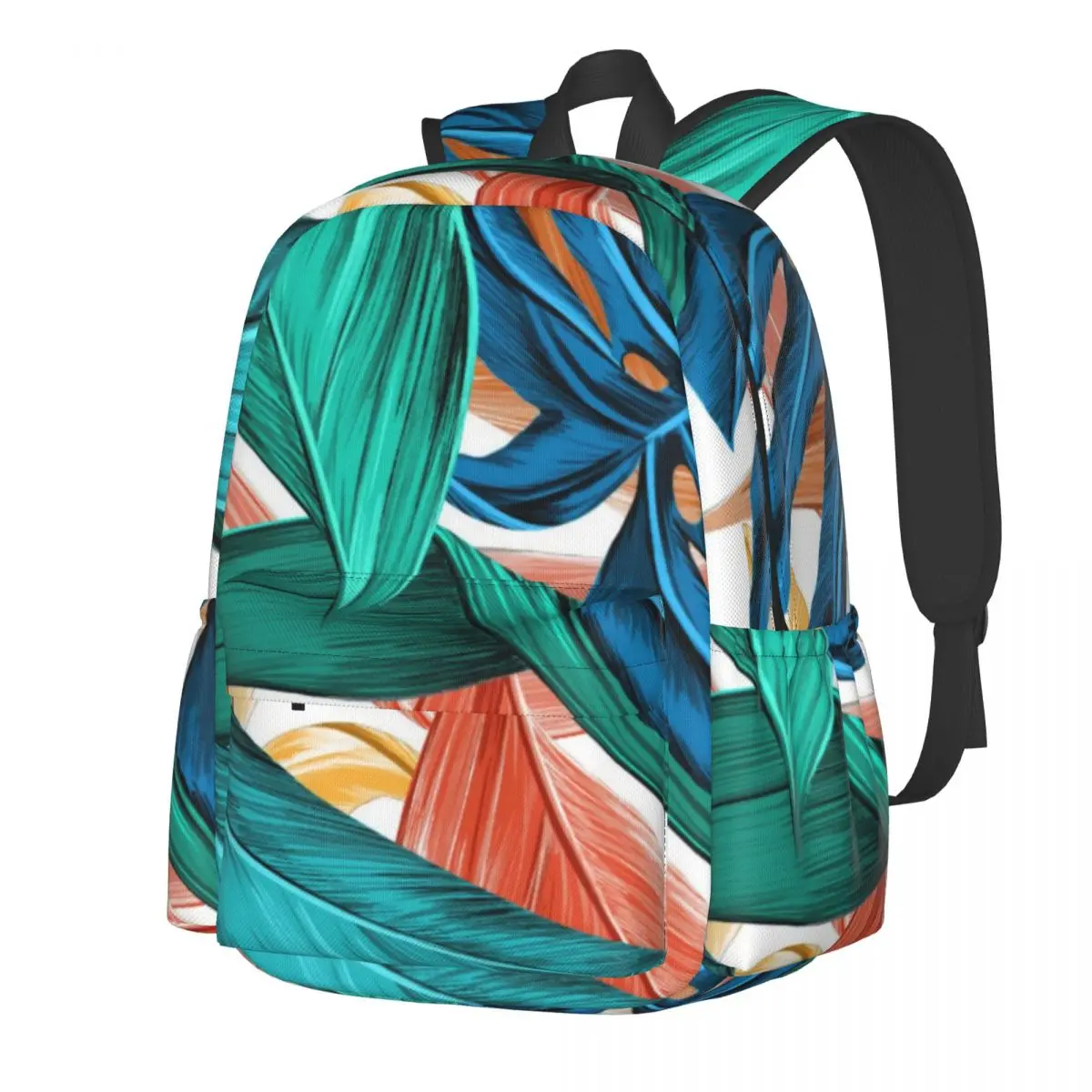 

Tropical Leaves Backpack Men Green And Blue Big Backpacks Polyester Pretty School Bags Travel Custom Rucksack