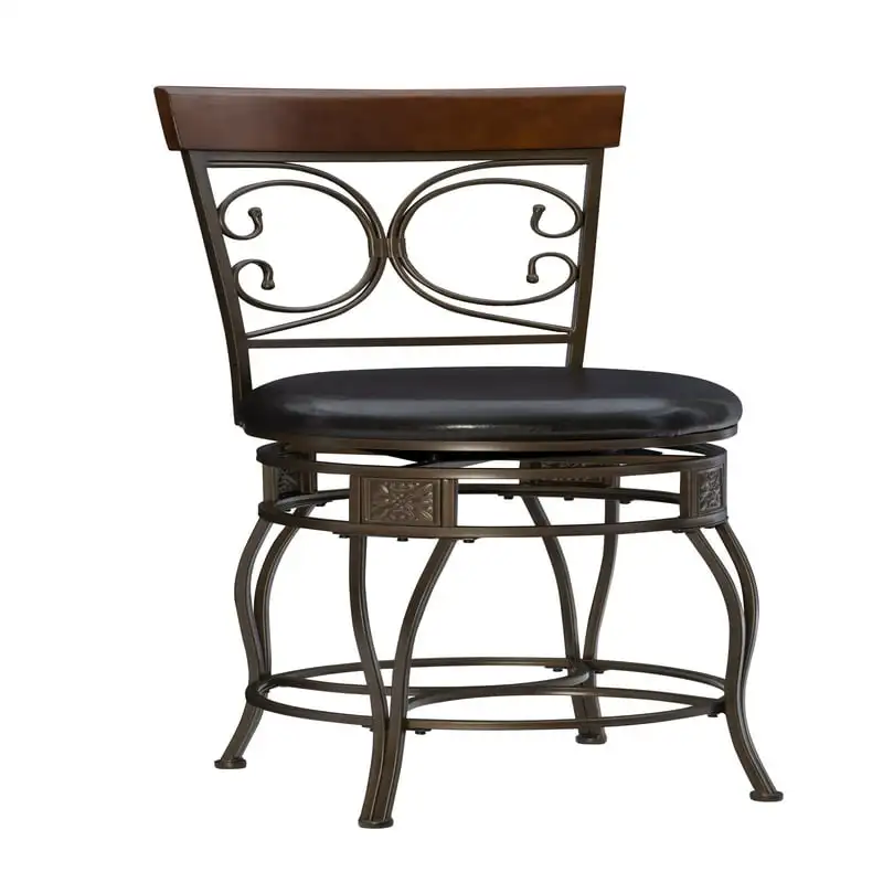 

& Tall 25" Metal Ornate Back Counter Stool with Swivel, Dark Bronze with Dark Faux Leather
