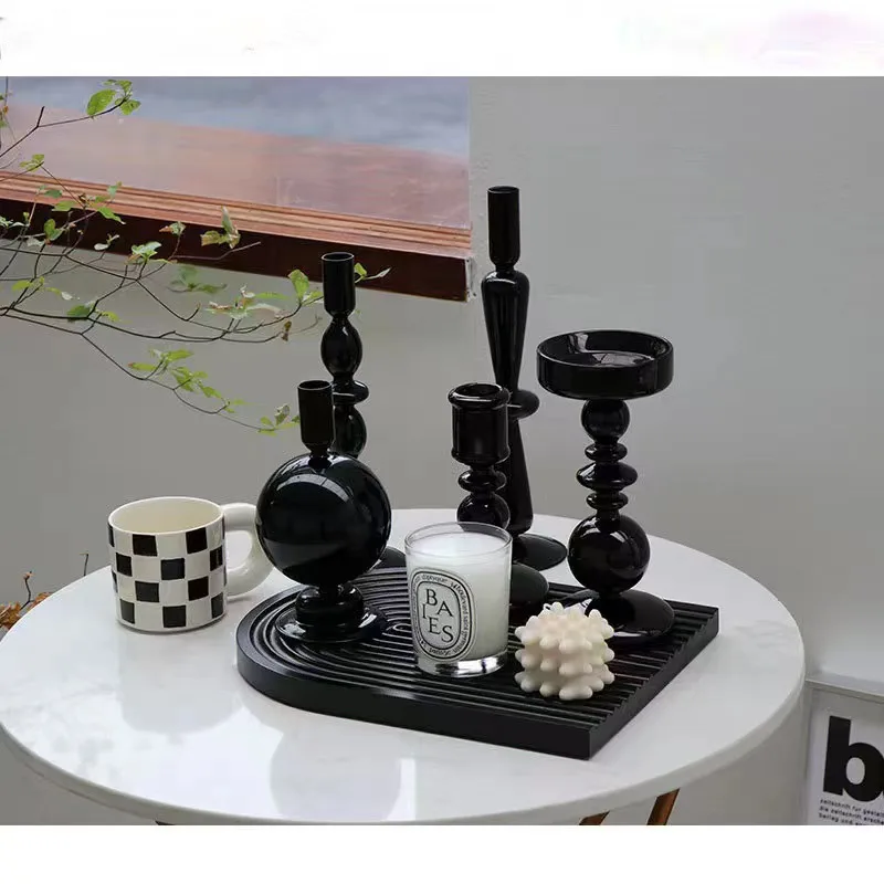 

Black Glass Candlestick Candle Holders Tealight Candle Stand Home Decorations Ornaments Wedding Decoration