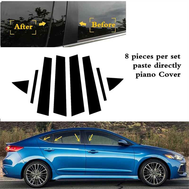 

Глянцевые черные стойки, боковая накладка на дверь, подходит для Hyundai Elantra Sedan 2017 2018 2019 2020, декоративная накладка на окно
