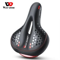 west biking hollow bicycle saddle breathable soft mtb road bike seat thicken shock absorption safety warning cycling cushion