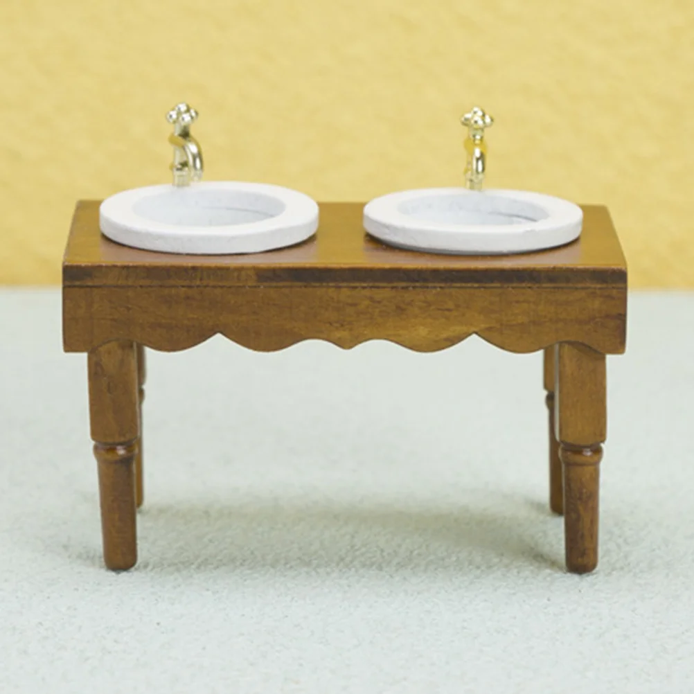 

Home Decor House Wash Basin Mini Supplies Walnut Bathroom Scene Prop Wooden Washing Miniature Sink Cabinet Model