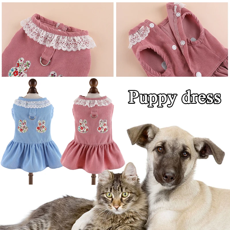 

Autumn and Winter Corduroy Dress Embroidery Plush Strap Skirt Pet Clothes Cat Dog Dress Teddy Bears Coat Pet Clothes Dog Dress
