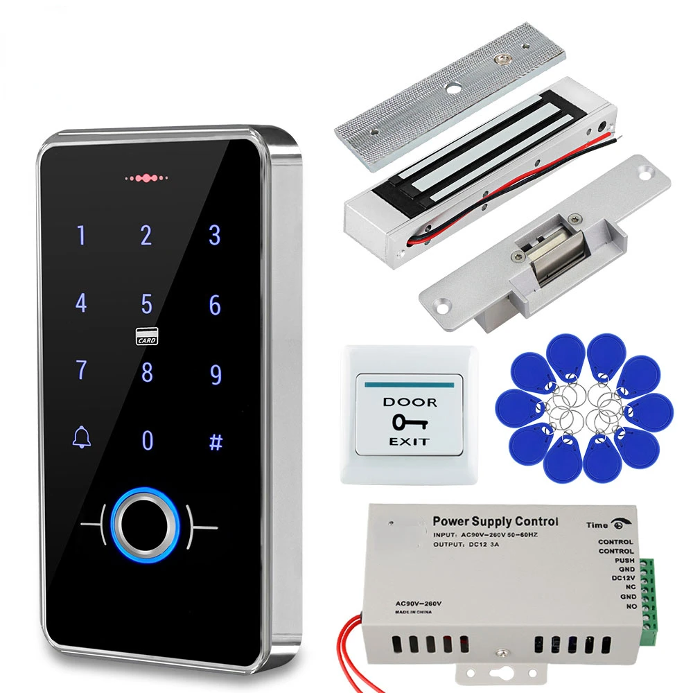 

IP68 Водонепроницаемый телефон, биометрическая RFID Клавиатура + источник питания + 180 кг электрические магнитные замки для дома