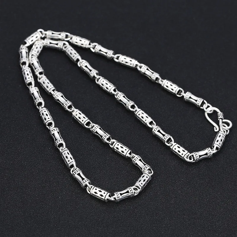 

5mm S925 Sterling Silver Jewelry Trends Personality Bamboo Chain Male Thai Silver Old Hexagonal Fashion Hollow Necklace Man