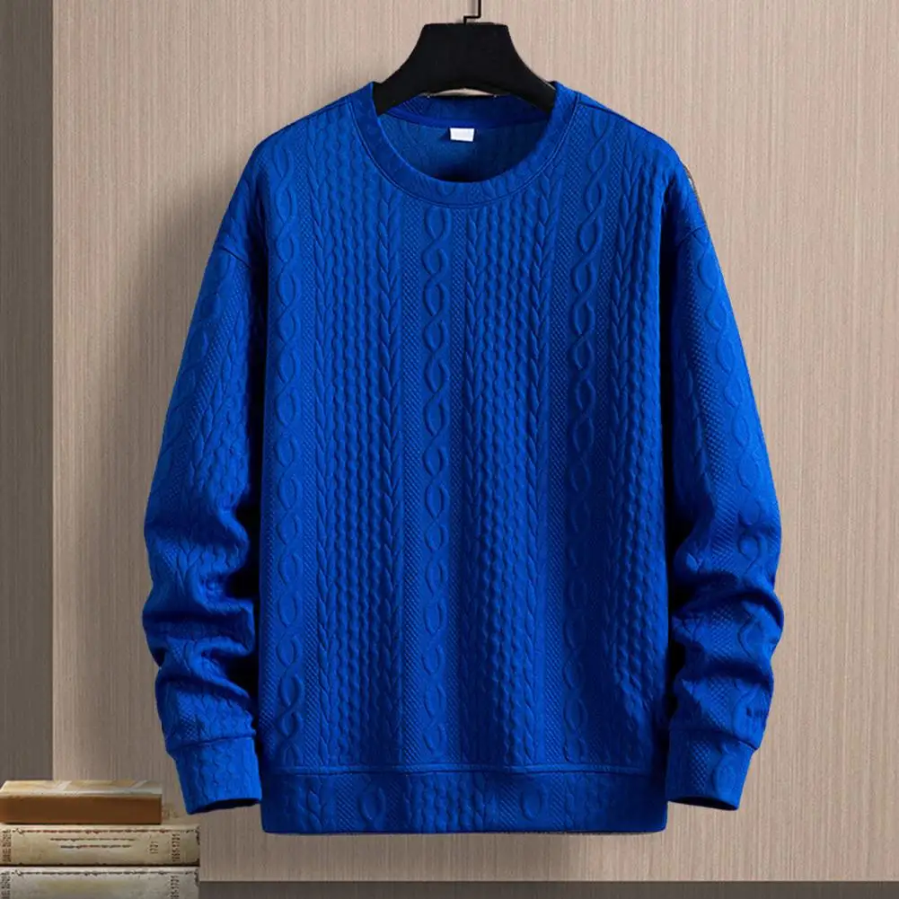 

Men Sweatshirt Long Sleeves Crew Neck Solid Color Pullover Breathable Keep Warm Loose Soft Young Men Fall Top for Go Out