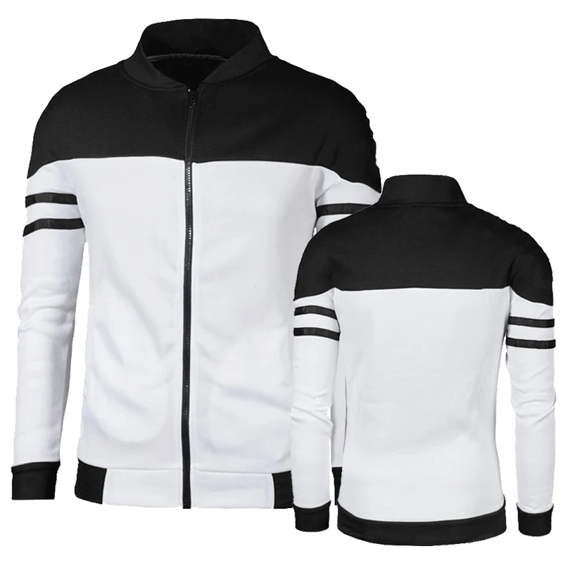 

Jackets for Men Casual Zipper Jacket Outdoor Long Sleeve Coats Stand Collar Coat Cotton Striped Male Slim Fashion Clothing