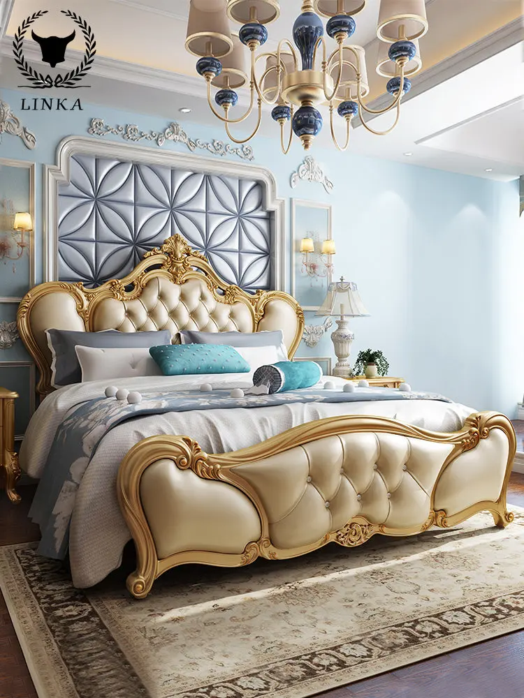 

Европейская кровать, роскошная современная простая кожаная кровать, большая двуспальная кровать, свадебная кровать, простая кровать принцессы, мягкая кровать