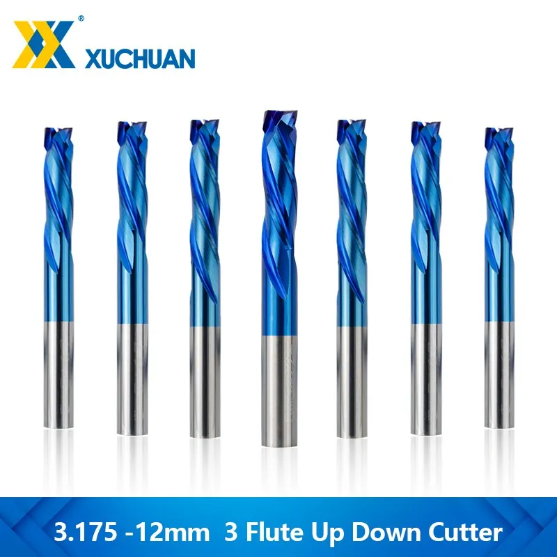 

3 Flute CNC Milling Cutter 3.175 4 5 6 8 10 12mm Shank UP DOWN Cutter for Cut Aluminum Carbide End Mill Blue Coated Milling Bit