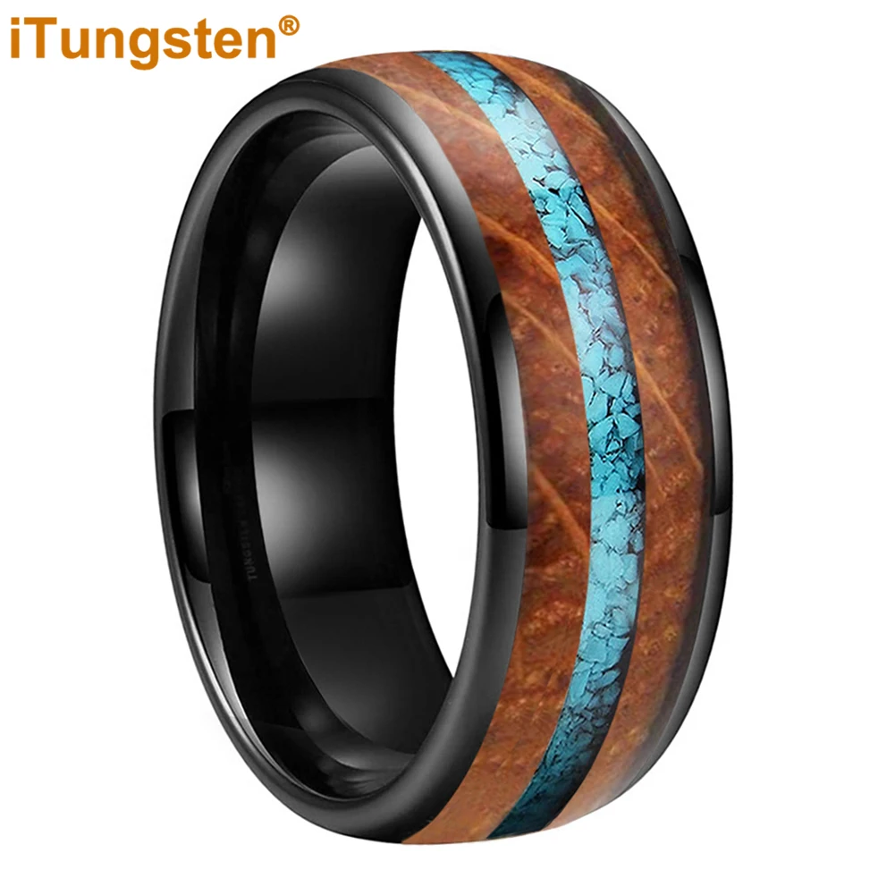 

iTungsten 8mm Men Women Tungsten Engagement Wedding Band Ring Turquoise Whisky Wood Inlay 4 Colors For Your Choice New Arrivals