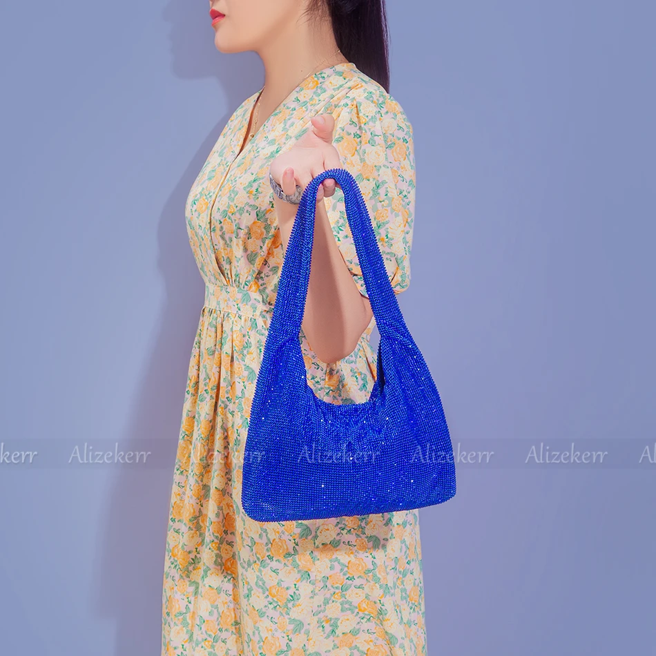 Наплечная Сумка женская синяя стразы с кристаллами для свадьбы вечеринки