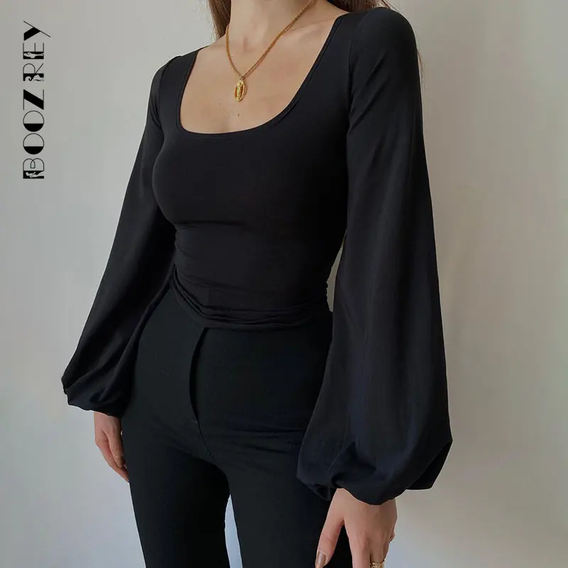 

BoozRey Y2k Clothes 2023 Fall Spring New Female Sexy Women Clothing Top T-shirt Harajuku Long Sleeve Top Square Collar T Shirt