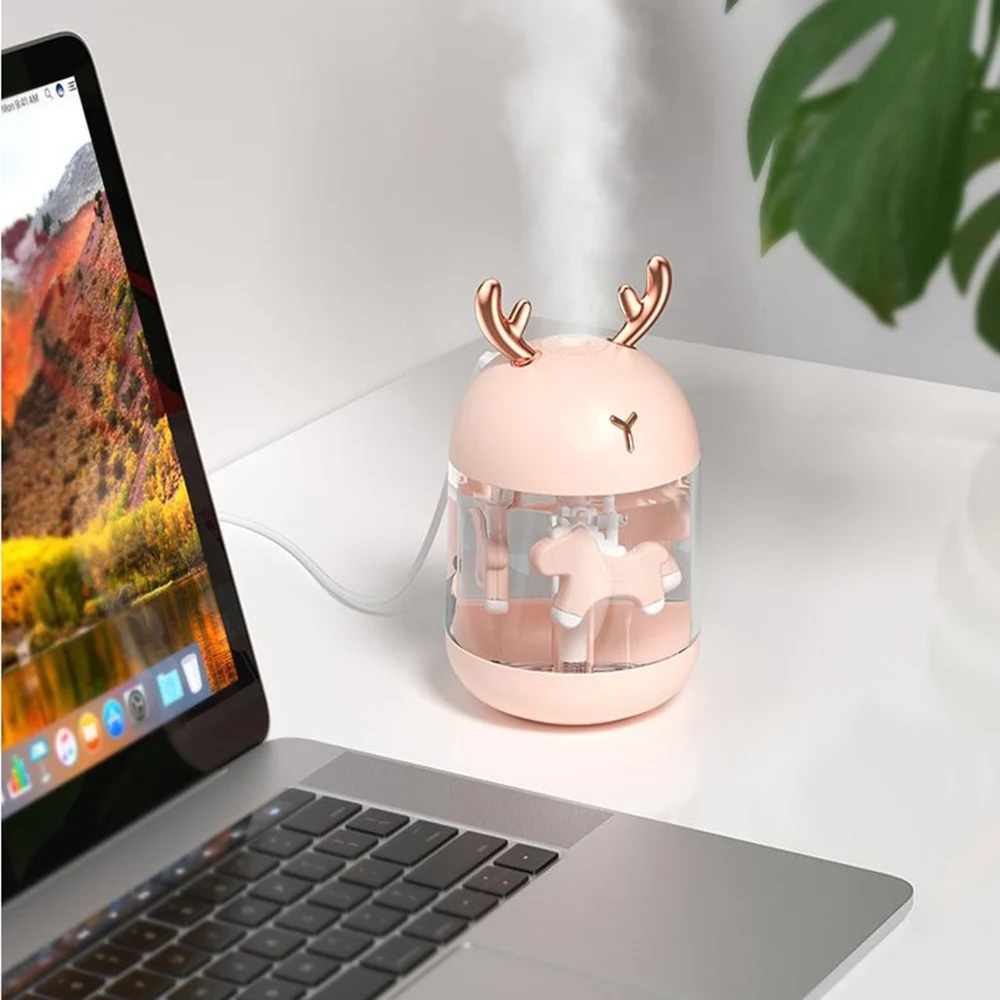 

USB Car Humidifier 300ml Cute Unicorn Ultrasonic Cool Mist Maker Aroma Air Oil Diffuser Romantic Color LED Lamp Humidificador