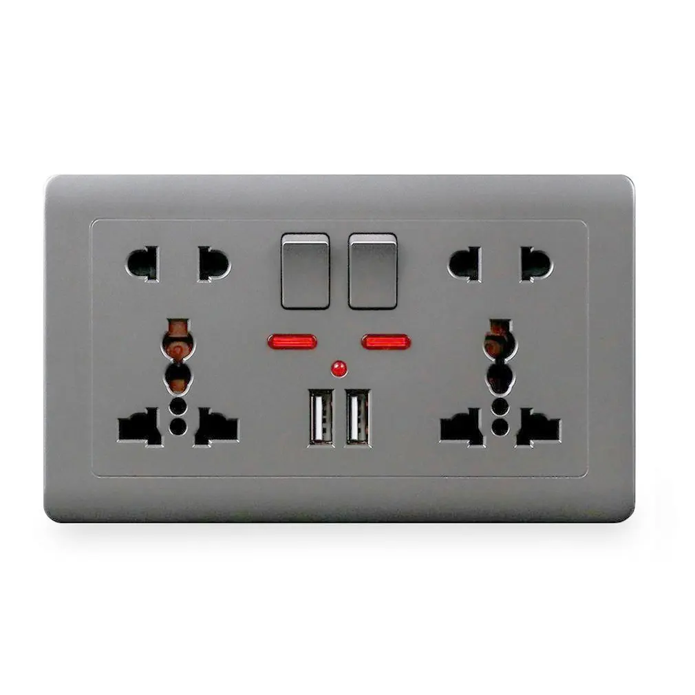 

146 Model Wall Power Socket Universal 5 Hole Dual USB Charger Port LED Indicator UK Standard USB Switched Outlet