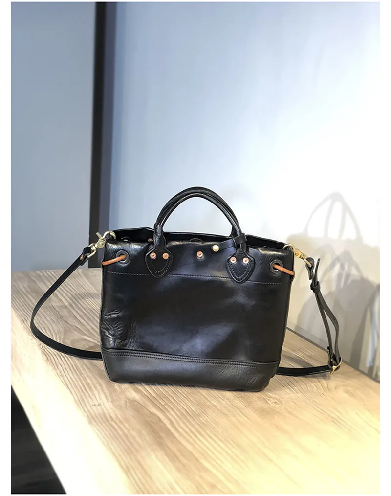 Fashion luxury natural genuine leather men women's black handbag casual designer handmade real cowhide shoulder messenger bag