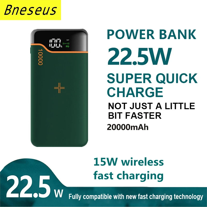 

Wireless Power Bank 20000mAh 22.5W Fast Charger Portable Powerbank External Auxiliary Battery Pack Mobile Phone Wireless Charger