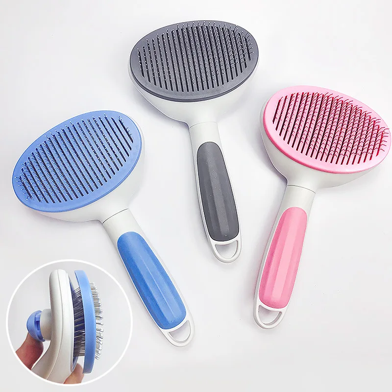 

New Pet Self-cleaning Round-headed Comb Cat Hair Removal Needle Comb One-key Fading Dog and Cat To Remove Floating Hair