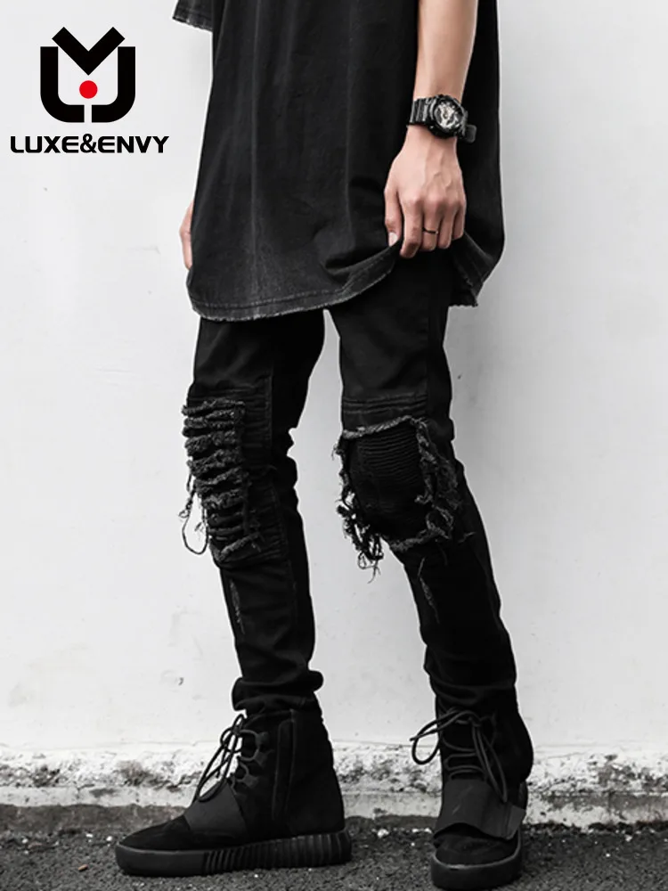 

Мужские черные джинсы люкс & ENVY, узкие Стрейчевые брюки до колена в стиле High Street, весна-лето 2023