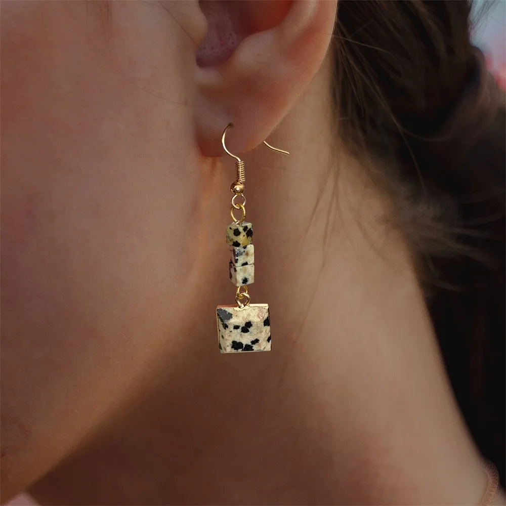 Модные квадратные серьги-подвески с камнями из натурального амазонита кварца