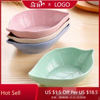 4pcs leaf shape seasoning dish 11x7 cm kid bowl wheat straw soy sauce plate tableware food container kitchen table supplie tools