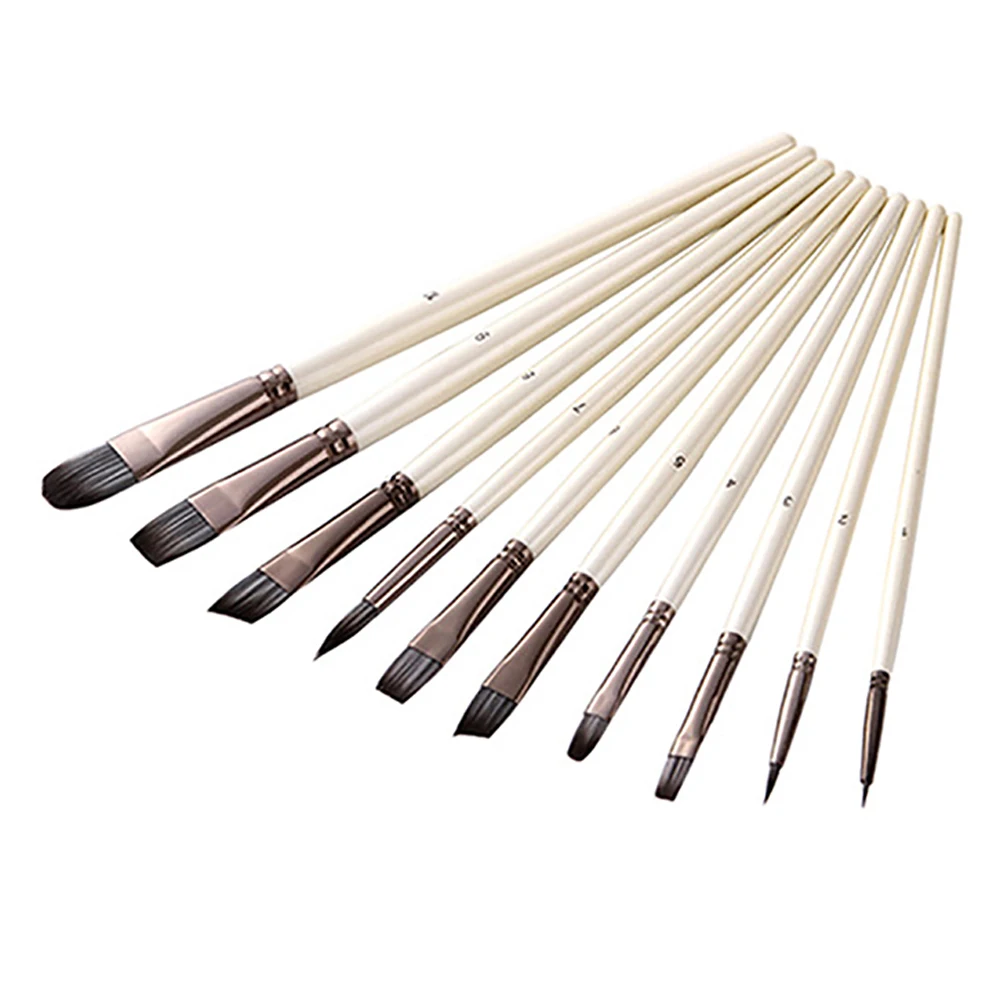 

10pcs Beginner For Acrylic Painting Durable Paint Brush Art Supply Nylon Hair Home Easy Clean Ergonomic Gift Wooden Handle