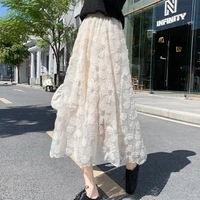 2022 summer south korea ladies clothing sequin embroidered mesh thickened flower temperament long skirt elegant womens bottoms