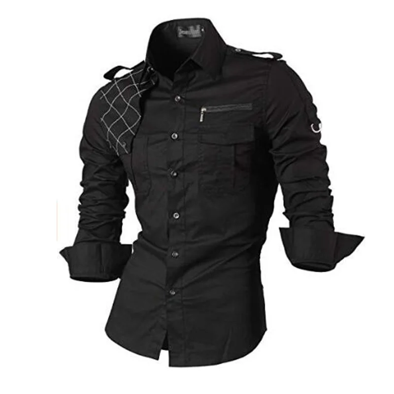

Jeansian Men's Casual Dress Sirts Fasion Desiner Stylis Lon Sleeve 8371 Black2