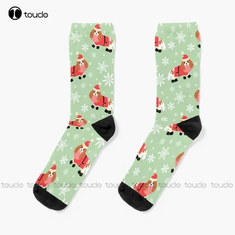 Кавалер-кинг-чарльз-спаниель Рождественские носки Санта-Клауса Белые футбольные носки 360° °   Цифровая печать на заказ, подарок, уличная одежда, забавная