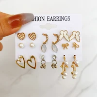 9 pairs butterfly heart pearl drop earrings set for women ear studs vintage elegant circle hoop earrings wedding party jewelry