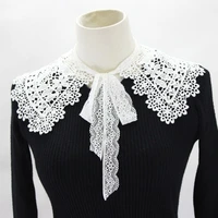 european pastoral style womens doll false fake collar hollow out embroidery floral lace half shirt shawl with bowknot
