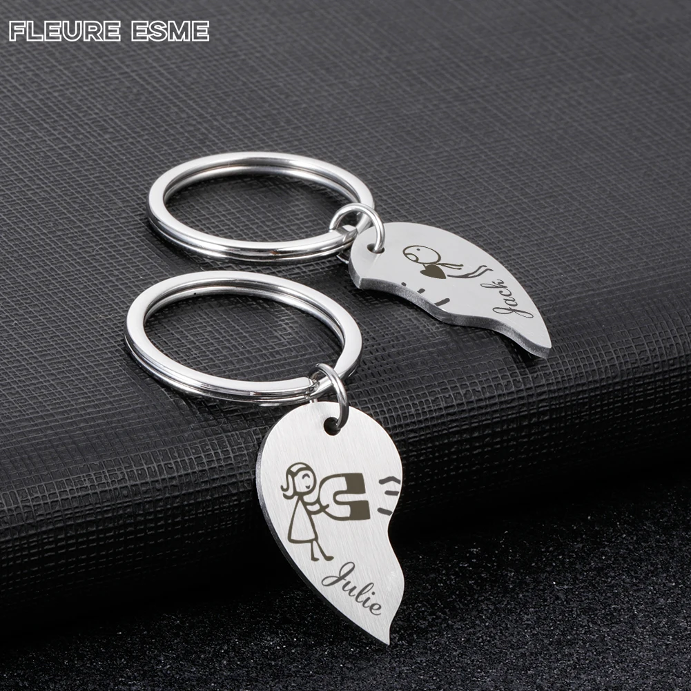 

2PC Couple Lover Customized Keychains Engraved Name Key chain Anniversary Gifts Boyfriend Girlfriend Personalized Keyring