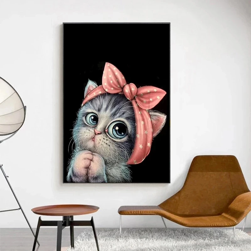 

Nordic Lovely Cat In Pink Bandana Canvas Paintings Cute Animal Posters and Prints Wall Art Picture for Living Room Decor Cuadros