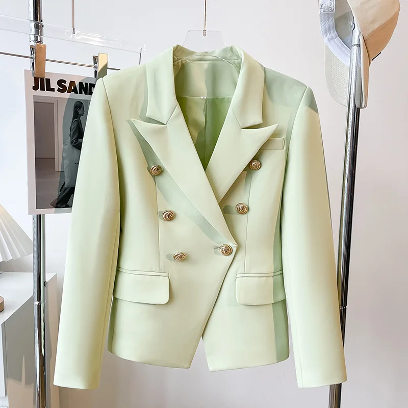 Women's Jacket Metal Double Breasted Slim Fit Fashion Blazer