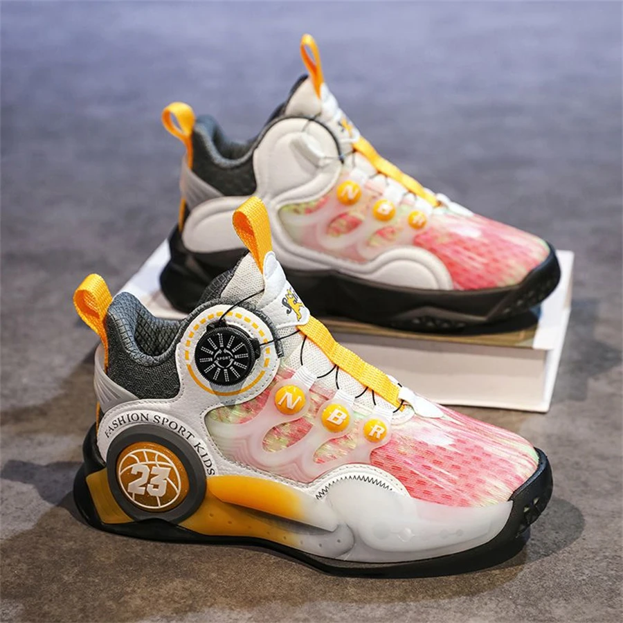 New Boys' Basketball Shoes High Quality Rotary Buckle Breathable Kids' Sneakers Non-Slip Children Jordans Trainer Sport Shoes