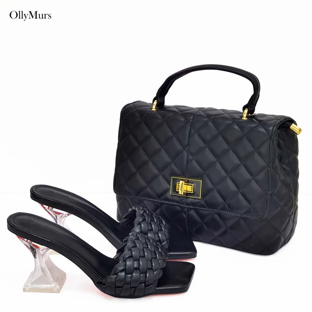 

New Summer Design PU Leather Pumps Shoes With Bag Set High Quality Slippers Beach Womens Sandal Shoes And Bag Set For Party