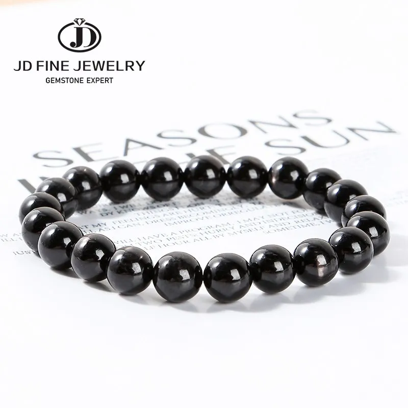 

JD Natural Golden Luck Stone Hypersthene Beads Bracelet Women Men 8 10 12mm Round Gemstone Healing Nourish Strand Wristband Gift