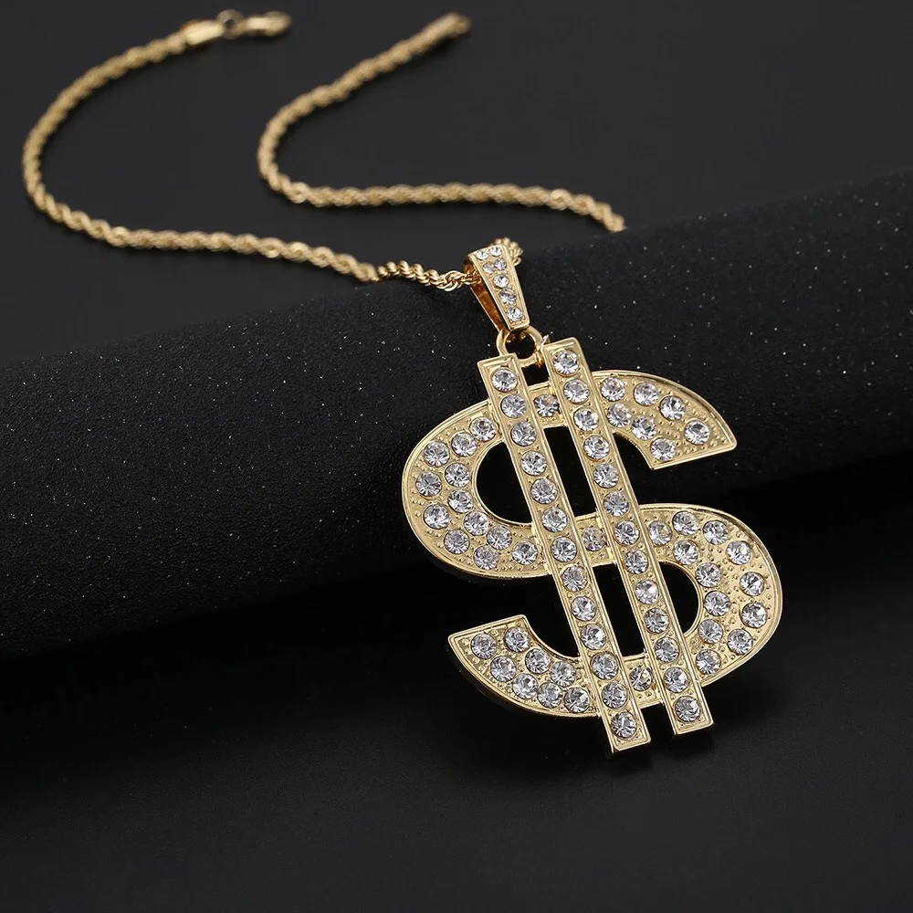 

European and American hip-hop rap decoration full of diamond dollar pendant trendy exaggerated necklace