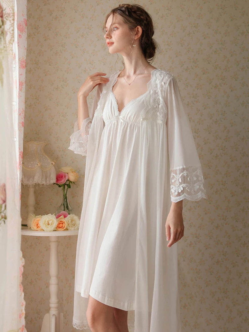 

Женское сексуальное нижнее белье, одежда для сна в викторианском стиле, белое Сетчатое Ночное платье на бретелях-спагетти, халаты, комплект...