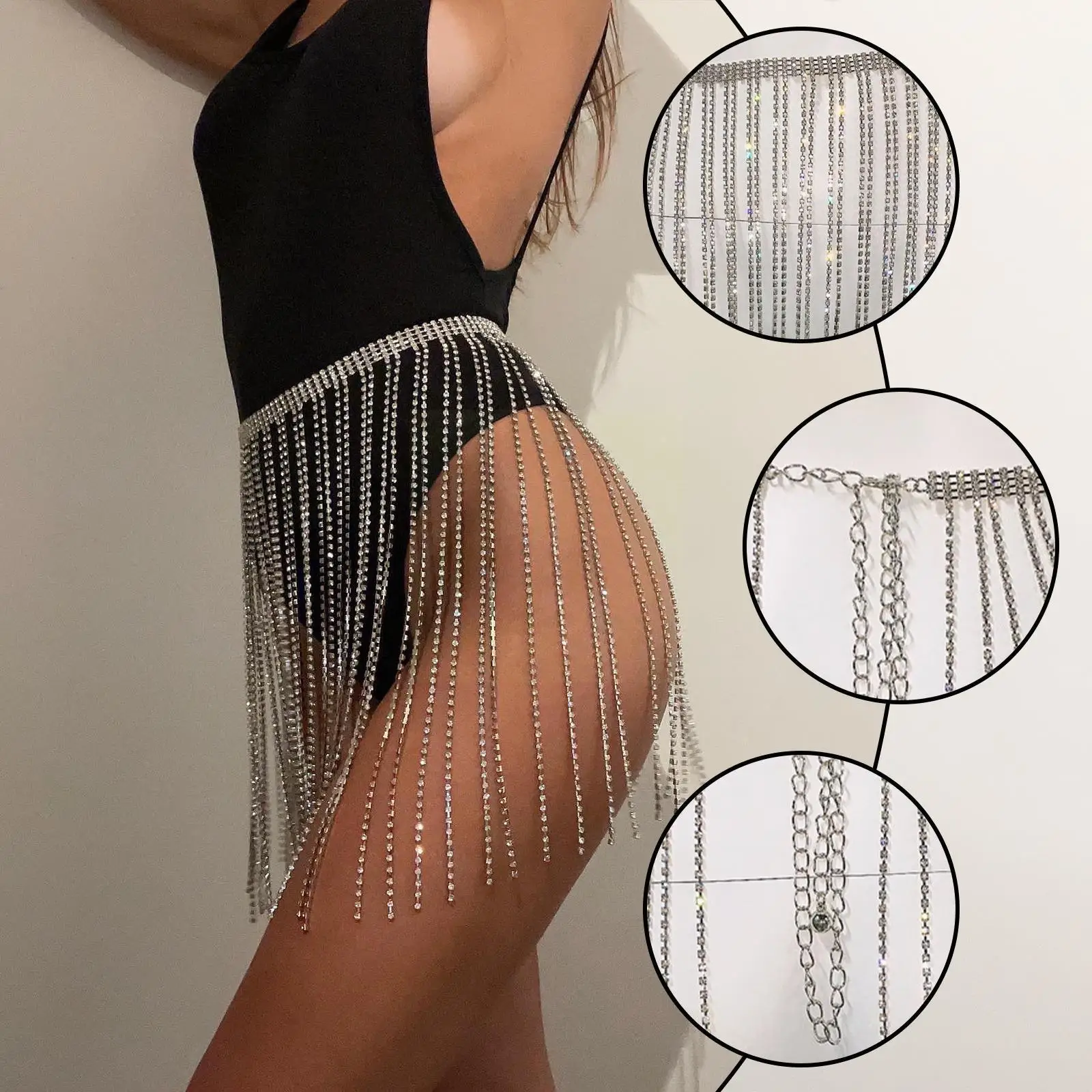 

Adjustable Rhinestone Chain Belt European Enlarged Nightclub Long Alloy Glitter Sexy New Women Skirt Chain 2022 Fringe Belt P2Y4